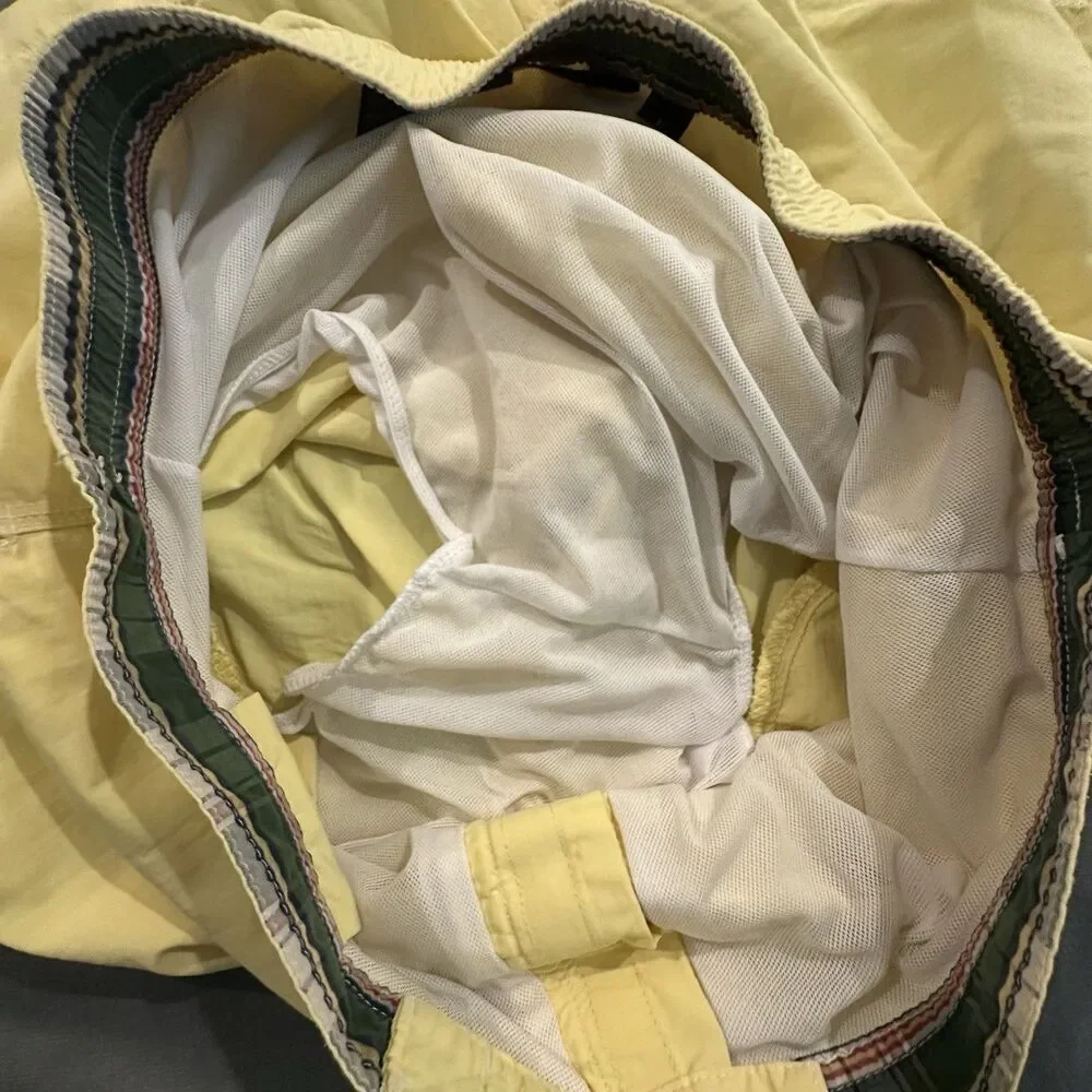 Vintage 90s Polo Ralph Lauren Board Shorts Mens L Yellow Swim Trunks Drawstring